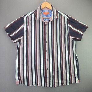 Tallia Sport Button Up Shirt XL Multicolor Vertical Stripe Short Sleeve Cotton